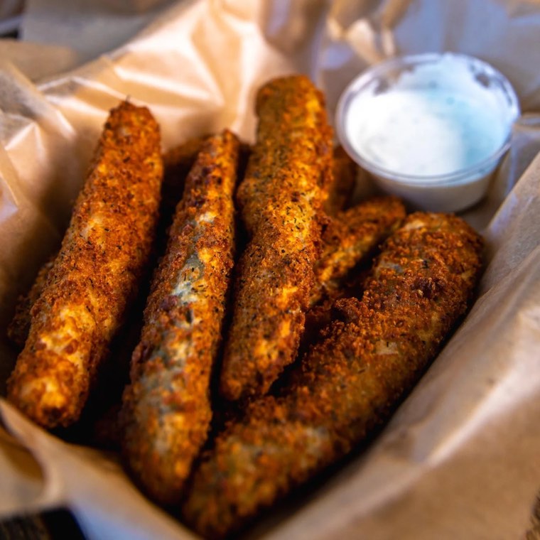Fried dill pickle spears with house ranch