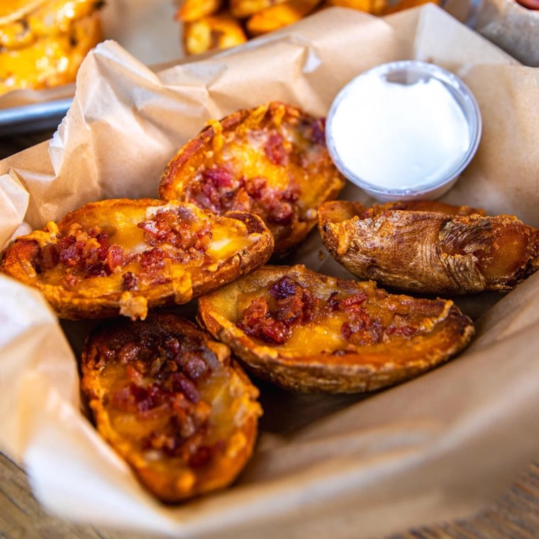 Loaded potato skins with cheddar and bacon